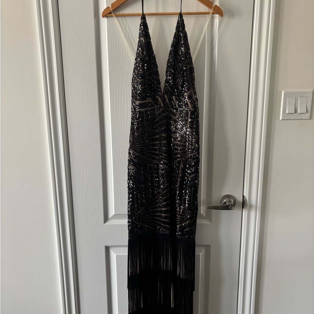 Black Sequin Fringe Dress